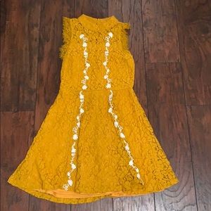 Mustard and White lace Dress